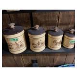Four-Piece Ceramic Canister Set with Farmhouse Scene