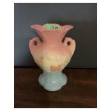 Ceramic Double-Handled Vase with Pastel Floral Relief