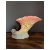 Ceramic Cornucopia Vase with Floral Relief and Pastel Glaze
