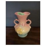 Roseville Pottery USA Dual Handle Ceramic Vase with Floral Relief