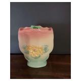 Ceramic Flower Vase with Relief Water Lily Motif and Pastel Glaze