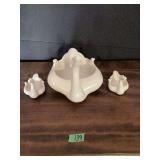 White Ceramic Swan Planter and Figural Dishes Set