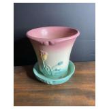 Hull Art Pottery Planter with Matching Saucer Floral Motif USA B6-6.5