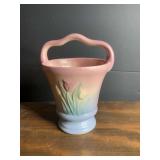 Ceramic Tulip Basket Vase with Pastel Pink and Blue Glaze