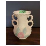 Ceramic Double-Handled Floral Vase with Relief Rose Motif