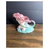 Ceramic Cornucopia Vase with Pastel Pink and Turquoise Glaze