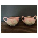 Hull Art Magnolia Gloss Pink and Blue Creamer and Sugar Bowl Set