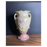 Hull Pottery Magnolia Matte Pink and Yellow Double Handled Vase USA 22-12 1/2