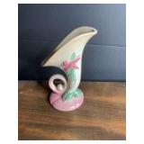 Hull Art Pottery Wildflower Pink and Green Horn Vase W2-5.5 USA