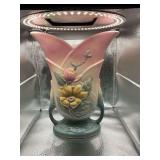 Hull Pottery USA Pink and Blue Floral Art Pottery Vase Planter C-101-9