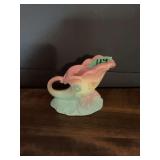 Pastel Pink and Blue Ceramic Cornucopia Vase with Floral Accents