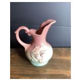 Hull Pottery USA Art Pottery Pitcher Floral Relief Pink and Blue W-2-5 1/2