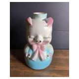 Leeds USA Ceramic Pig Figural Vase with Blue and Pink Glaze