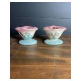 Pair of Ceramic Pastel Floral Candlestick Holders