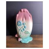 Hull Art USA Pottery Pink Blue Floral Vase E-9-6"