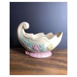 Hull USA Pottery Wildflower Cornucopia Vase 604-8 Pastel Pink and Cream