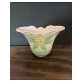 Ceramic Double Sided Flower Planter Vessel with Pastel Glaze and Molded Floral Motif