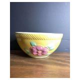 Yellow Ceramic Mixing Bowl with Embossed Pink Flowers and Rope Rim