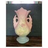 Hull USA Pottery Art Vase Pastel Pink Blue Floral Relief Handles