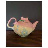 Ceramic Pastel Teapot with Floral Relief and Bow Lid