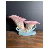 Hull Art USA W-6-12 Double Cornucopia Art Pottery Vase Pink and Blue Floral