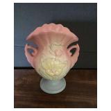Ceramic Double-Handled Floral Pedestal Vase with Pastel Glaze