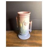 Hull USA Pottery Art Vase 107-13-6 Pink Blue Tulip Floral Design Double Handled