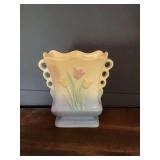 Ceramic Tulip Relief Vase with Pierced Handles and Pastel Glaze