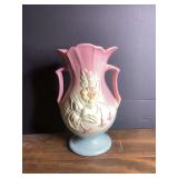 Hull Art Pottery Pink and Blue Magnolia Double Handled Vase USA