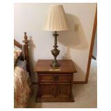 Wooden Nightstand with Brass Table Lamp