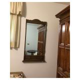 Wooden Wall Mirror with Carved Details and Shelf