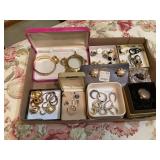 Assorted Costume Jewelry Lot with Earrings, Pendants, and Storage Boxes