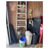 Lot of Garage Organization and Utility Items including Ladder and Cans