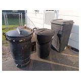 Assorted Black Plastic Trash Cans and Waste Bins