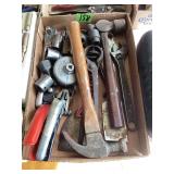 Box Lot of Assorted Hand Tools, Hammers, and Sockets