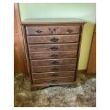 Traditional Wooden Seven-Drawer Tall Dresser Chest with Decorative Hardware