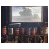 Assorted Coffee Cans and Jar Rack Lot