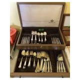Deep Silver Silverplate Flatware Set with Wooden Storage Chest