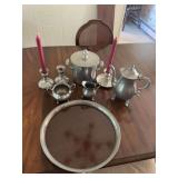 Poole Pewter Holloware and Serving Set with Candlesticks and Tray