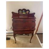 Wooden Secretary Desk with Mirror and Carved Details