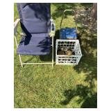 Outdoor Folding Chair, Small Cushioned Stool, and Crate with US Canteens