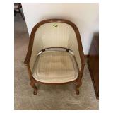 Upholstered Barrel Back Armchair with Wooden Frame and Cabriole Legs