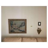 Framed Street Scene Painting and Associated Wall Decor Assortment