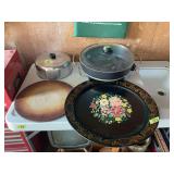 Assorted Kitchenware Lot including Electric Skillet and Decorative Tray