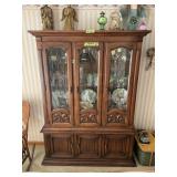 Wooden China Cabinet with Glass Doors and Lower Storage