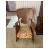 Wooden Rocking Chair with Patterned Upholstered Seat