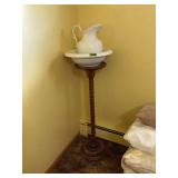 Ceramic Washbasin and Pitcher on Barley Twist Wooden Stand