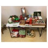 Large Assortment of Holiday Decor, Ornaments, Linens, and Candles