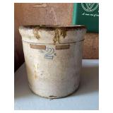 Stoneware Crock with Blue Number 2 Motif
