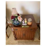 Wooden Side Table with Decor Contents